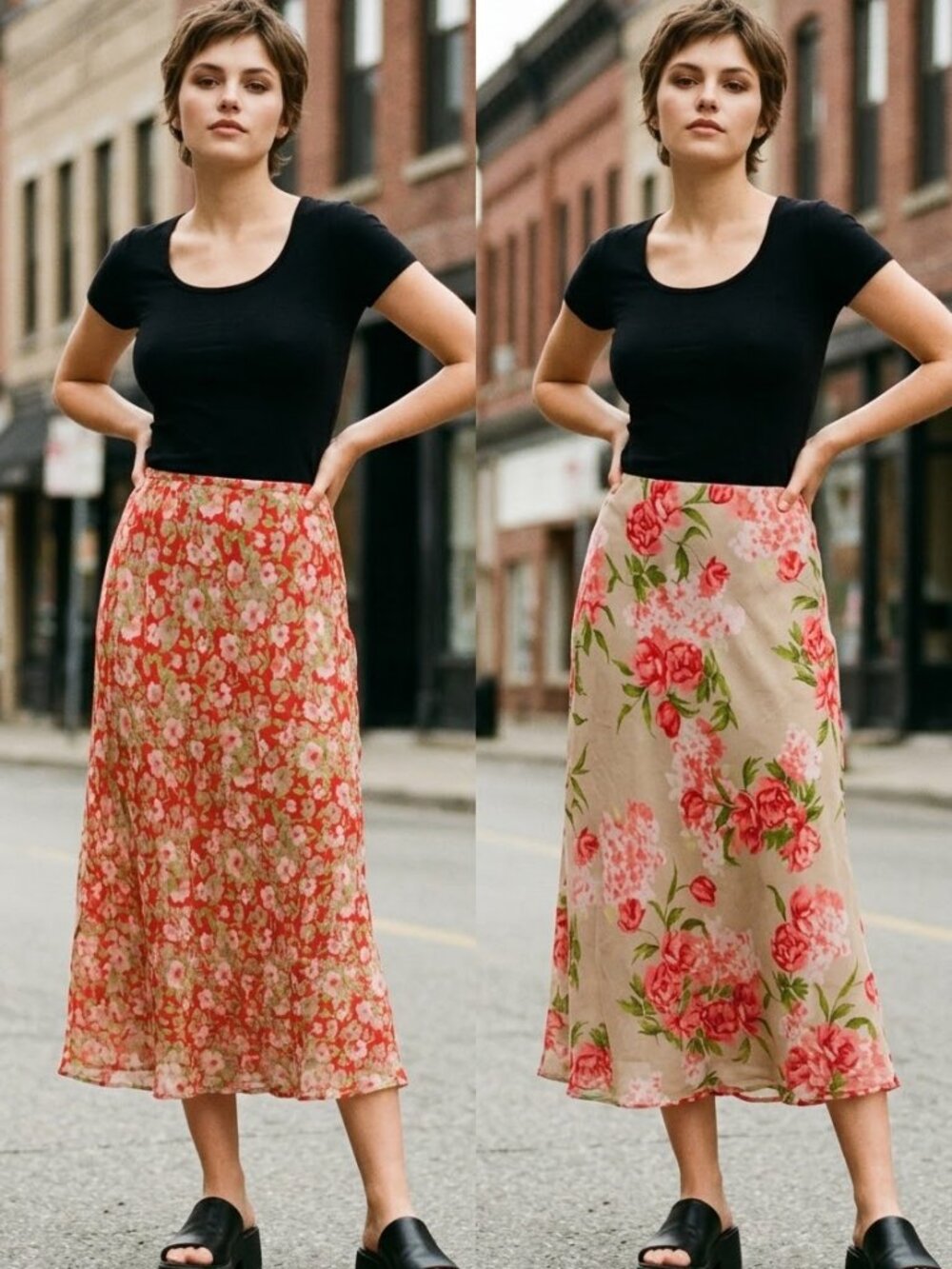 Dressbarn Vintage Women's Size 14 Reversible Floral Y2K Cottagecore Midi Skirt